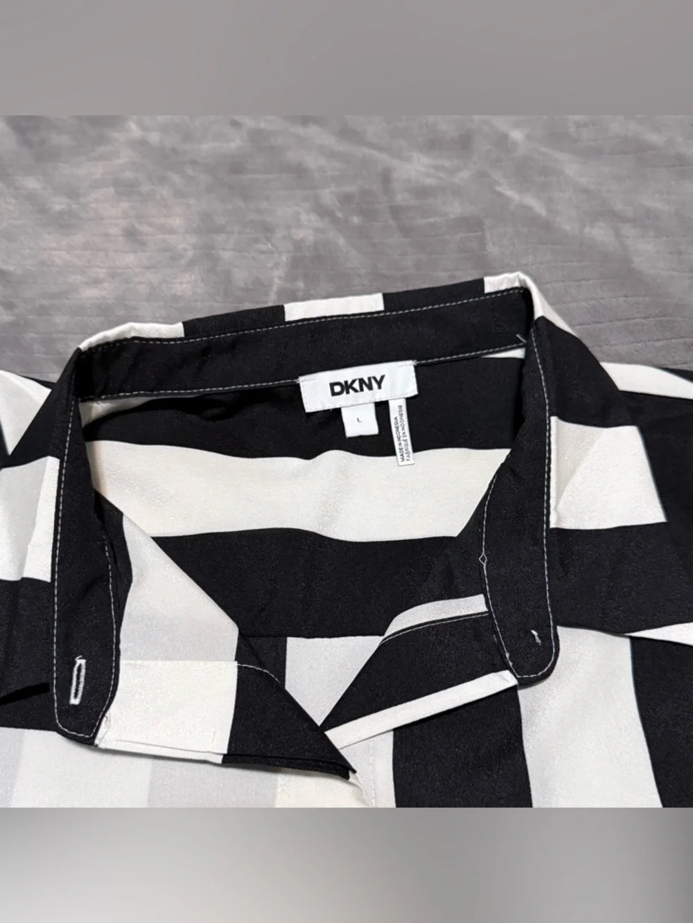 DKNY Black and White Striped Button-Down Shirt - Picture 2 of 4